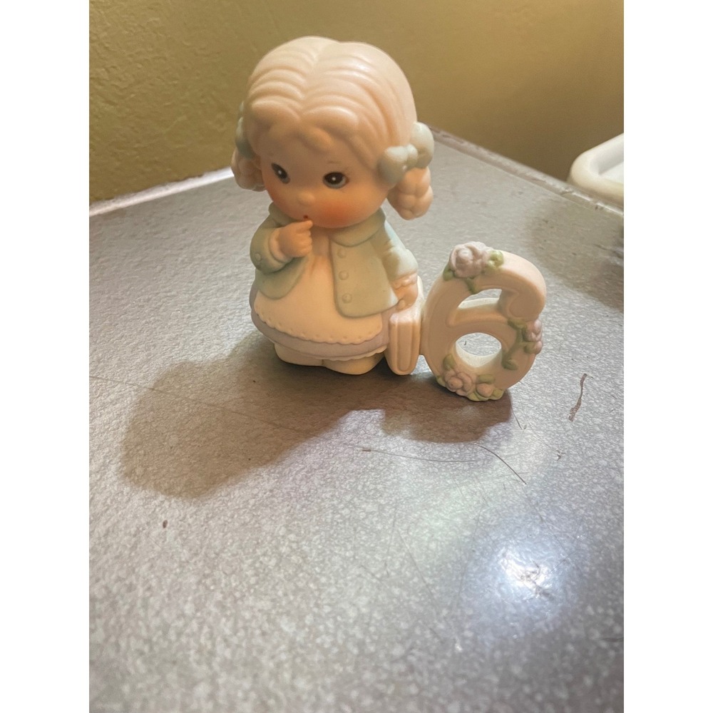 SimsonGrowing Up Girls Birthday Figurine Age 6 Porcelain Bisque Brunette Girl